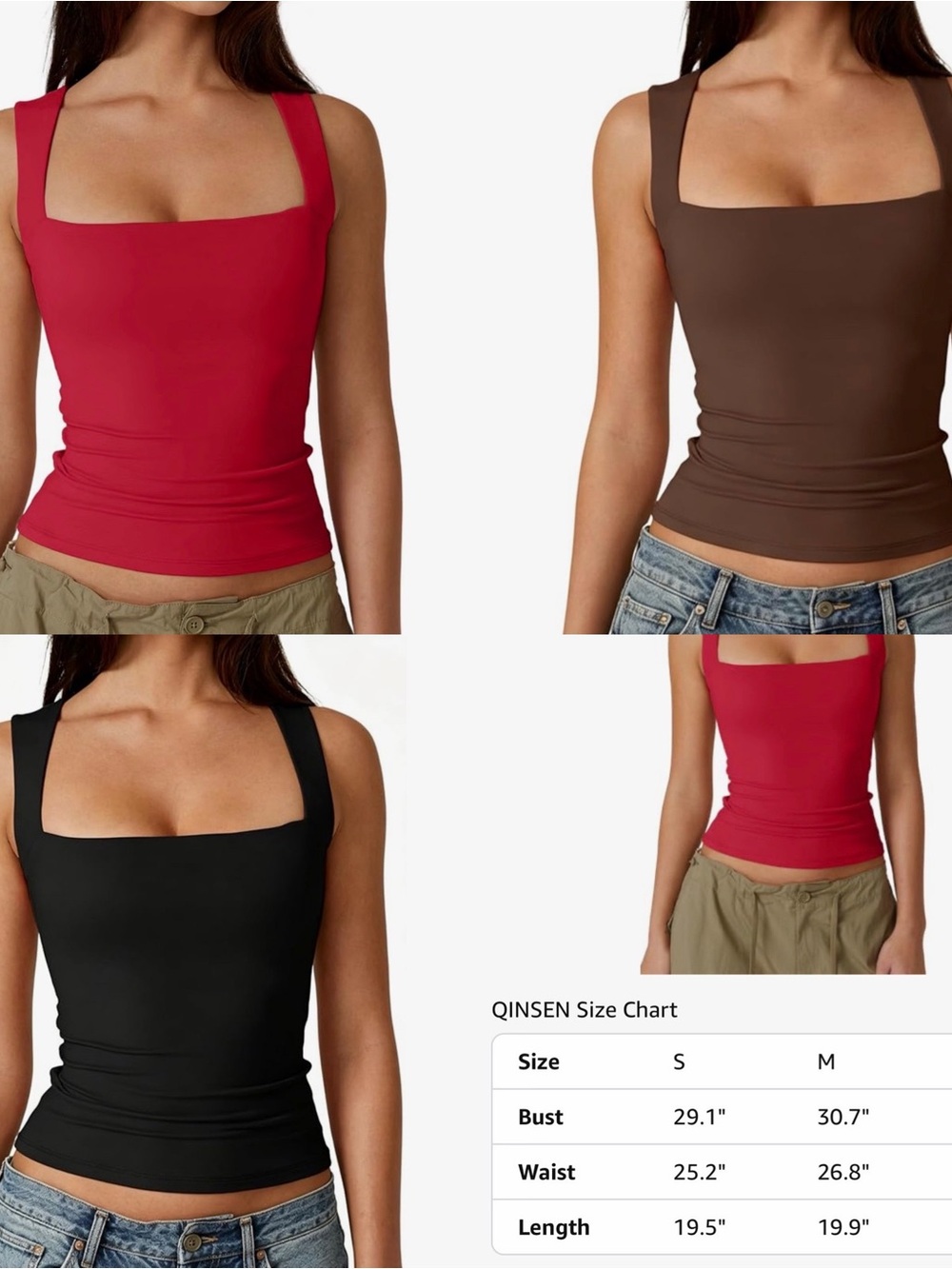 Women’s Square Neck Tank Top - Red, Brown, Black
